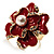 Stunning Red Enamel Crystal Flower Cocktail Ring (Gold Tone) - view 3