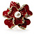 Stunning Red Enamel Crystal Flower Cocktail Ring (Gold Tone) - view 12