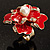 Stunning Red Enamel Crystal Flower Cocktail Ring (Gold Tone) - view 8