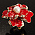 Stunning Red Enamel Crystal Flower Cocktail Ring (Gold Tone) - view 2