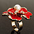Stunning Red Enamel Crystal Flower Cocktail Ring (Gold Tone) - view 6