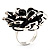 Black Floral Cocktail Ring (Silver Tone) - view 8