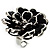 Black Floral Cocktail Ring (Silver Tone)