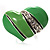 Bright Green Enamel Diamante Asymmetrical Heart Ring (Silver Tone) - view 2
