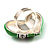 Bright Green Enamel Diamante Asymmetrical Heart Ring (Silver Tone) - view 3