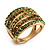 Gold Tone Wide Crystal Band Ring (Green & Olive)
