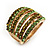 Gold Tone Wide Crystal Band Ring (Green & Olive) - view 6