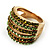 Gold Tone Wide Crystal Band Ring (Green & Olive) - view 7