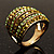 Gold Tone Wide Crystal Band Ring (Green & Olive) - view 4