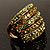 Gold Tone Wide Crystal Band Ring (Green & Olive) - view 9
