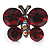 Small Ruby Red Coloured Crystal Butterfly Ring (Black Tone) - view 2