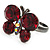 Small Ruby Red Coloured Crystal Butterfly Ring (Black Tone) - view 3