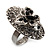 Oval Diamante Butterfly Ring (Silver Tone) - view 7
