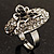Oval Diamante Butterfly Ring (Silver Tone) - view 9