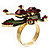 3D Gold Tone Crystal Butterfly Ring (Ruby Red & Dark Green Colours) - view 6