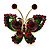 3D Gold Tone Crystal Butterfly Ring (Ruby Red & Dark Green Colours) - view 2