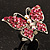 Silver Tone Pink Crystal Butterfly Ring - view 3