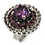 Amethyst CZ Statement Cocktail Ring (Silver Tone)