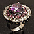 Amethyst CZ Statement Cocktail Ring (Silver Tone) - view 3