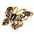 Large Ash Grey Enamel Butterfly Ring (Gold Tone) - view 5