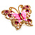 Large Bright Pink Enamel Butterfly Ring (Gold Tone) - view 2