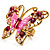 Large Bright Pink Enamel Butterfly Ring (Gold Tone) - view 3