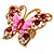 Large Bright Pink Enamel Butterfly Ring (Gold Tone) - view 5