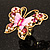 Large Bright Pink Enamel Butterfly Ring (Gold Tone) - view 6