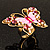 Large Bright Pink Enamel Butterfly Ring (Gold Tone) - view 7