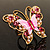 Large Bright Pink Enamel Butterfly Ring (Gold Tone) - view 4