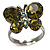 Small Olive Green Crystal Butterfly Ring (Black Tone)