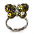 Small Olive Green Crystal Butterfly Ring (Black Tone) - view 3