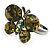 Small Olive Green Crystal Butterfly Ring (Black Tone) - view 4