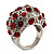 Gemset Domed Pave Cocktail Ring (Silver Tone & Red, Clear) - view 8