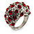 Gemset Domed Pave Cocktail Ring (Silver Tone & Red, Clear) - view 2