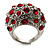 Gemset Domed Pave Cocktail Ring (Silver Tone & Red, Clear) - view 3