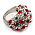 Gemset Domed Pave Cocktail Ring (Silver Tone & Red, Clear) - view 7