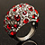 Gemset Domed Pave Cocktail Ring (Silver Tone & Red, Clear) - view 4