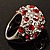 Gemset Domed Pave Cocktail Ring (Silver Tone & Red, Clear) - view 5