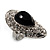 Oval Black Crystal Cocktail Ring (Rhodium Plated) - view 7