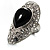 Oval Black Crystal Cocktail Ring (Rhodium Plated) - view 3