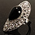 Oval Black Crystal Cocktail Ring (Rhodium Plated) - view 2