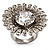 Large Floral Clear CZ Cocktail Ring (Silver Tone) - view 1