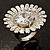 Large Floral Clear CZ Cocktail Ring (Silver Tone) - view 10