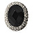 Black Resin Bead Oval Ring (Silver Tone) - view 9