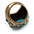 Sky Blue Beaded Dome Shape Bronze Tone Ring - view 3