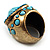 Sky Blue Beaded Dome Shape Bronze Tone Ring - view 4