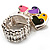 Silver Tone Charm Crystal Heart Stretch Ring (Enamel, Multicoloured) - view 5