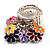 Silver Tone Charm Crystal Flower Stretch Ring (Enamel, Multicoloured) - view 2