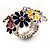 Silver Tone Charm Crystal Flower Stretch Ring (Enamel, Multicoloured) - view 8